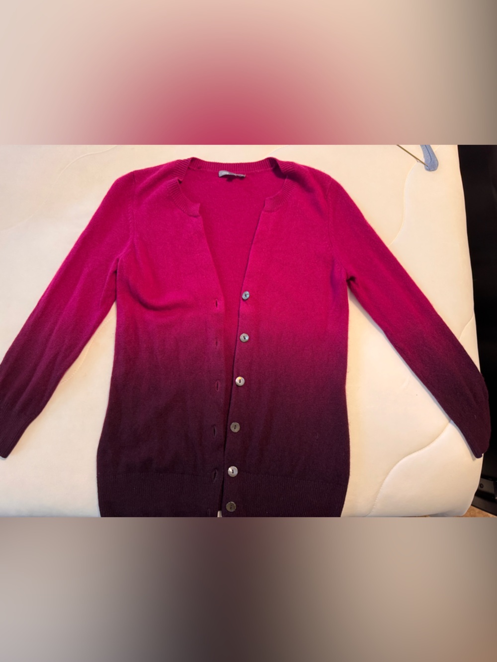 Vince Ombre Pink-to-Black Button-Front Women's Cashmere Cardigan